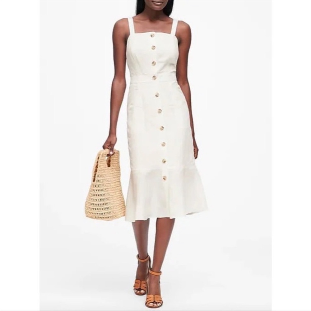 Banana Republic Linen-Blend Button-Front Fishtail Dress
